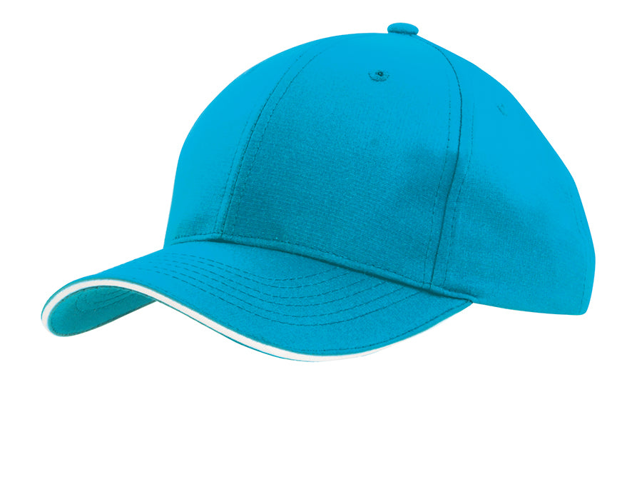 Sports Ripstop Cap with Sandwich Trim in Cyan/White