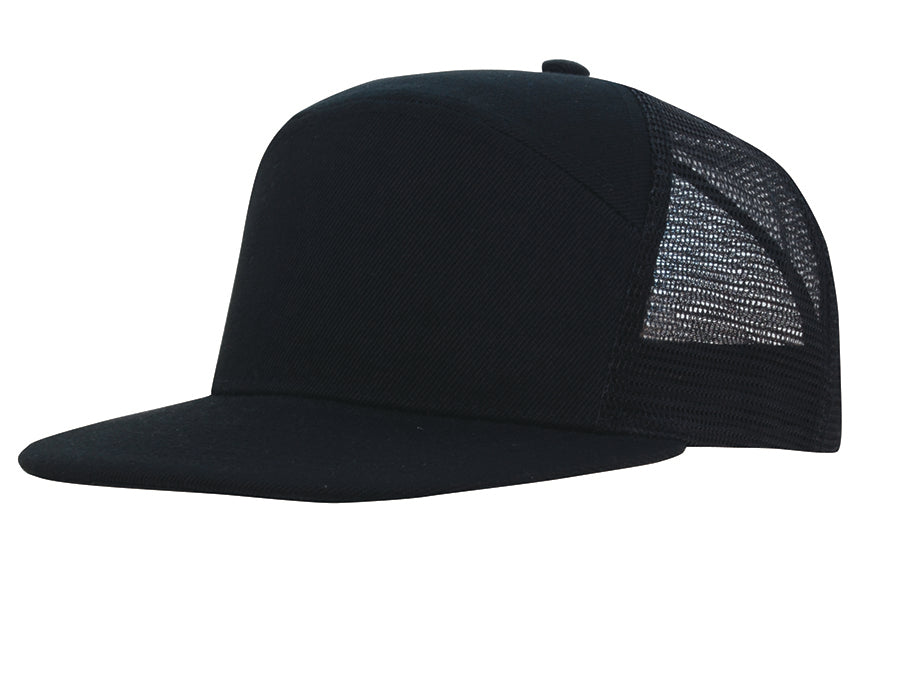 Premium American Twill A Frame Cap with Mesh Back in Black