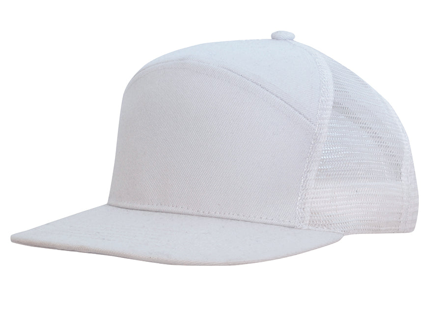Premium American Twill A Frame Cap with Mesh Back in White