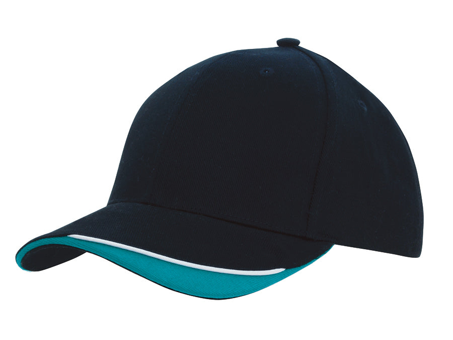 Brushed Heavy Cotton with Indented Peak in Black/White/Teal