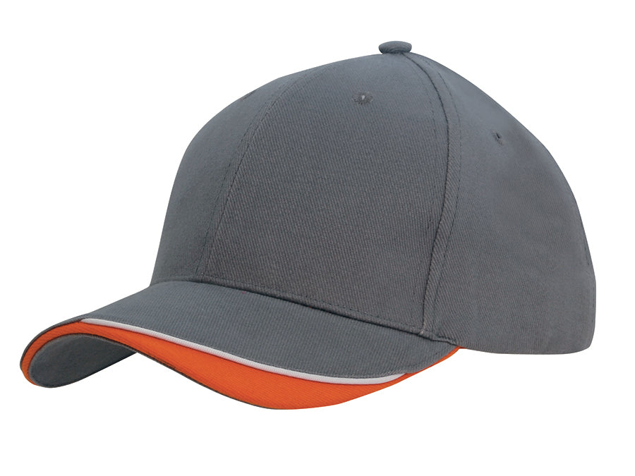Brushed Heavy Cotton with Indented Peak in Charcoal/White/Orange