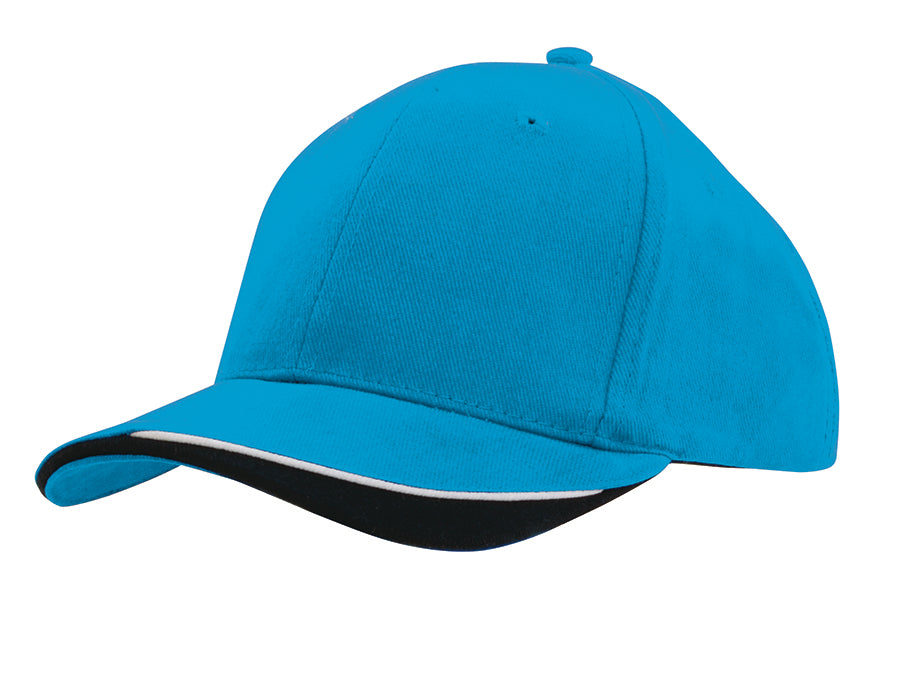 Brushed Heavy Cotton with Indented Peak in Cyan/White/Navy