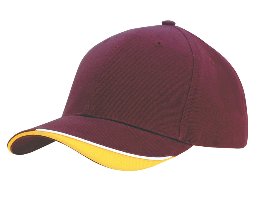 Brushed Heavy Cotton with Indented Peak in Maroon/White/Gold