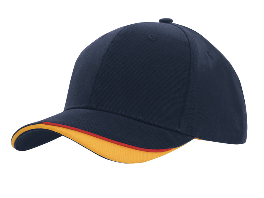 Brushed Heavy Cotton with Indented Peak in Navy/Red/Gold
