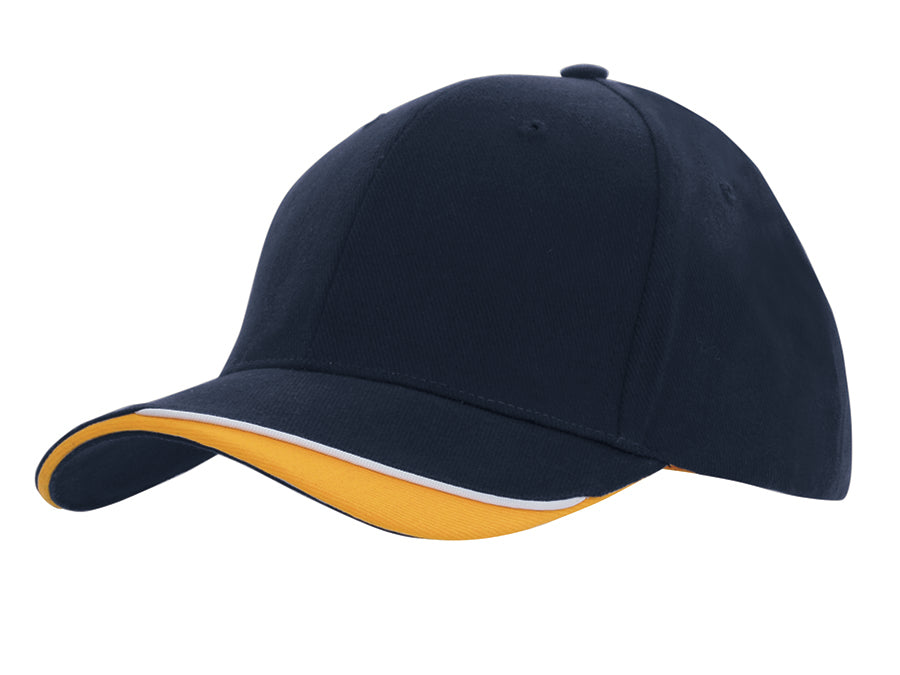 Brushed Heavy Cotton with Indented Peak in Navy/White/Gold