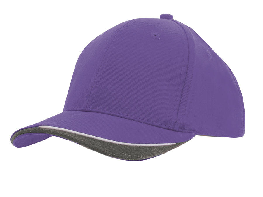Brushed Heavy Cotton with Indented Peak in Purple/White/Charcoal