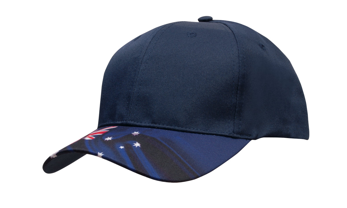 Breathable Poly Twill Waving Flag Cap in Navy