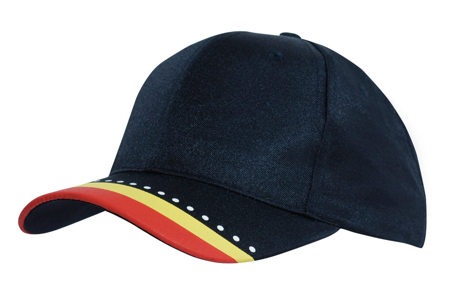 Breathable Poly Twill with Multi Coloured Printed Peak in Black