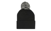 Acrylic Beanie with Pom Pom in Black/White