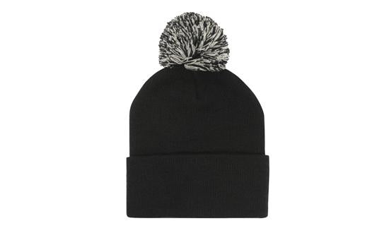 Acrylic Beanie with Pom Pom in Black/White