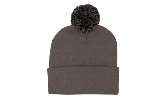 Acrylic Beanie with Pom Pom in Charcoal/Black