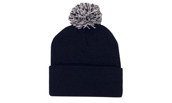 Acrylic Beanie with Pom Pom in Navy/White