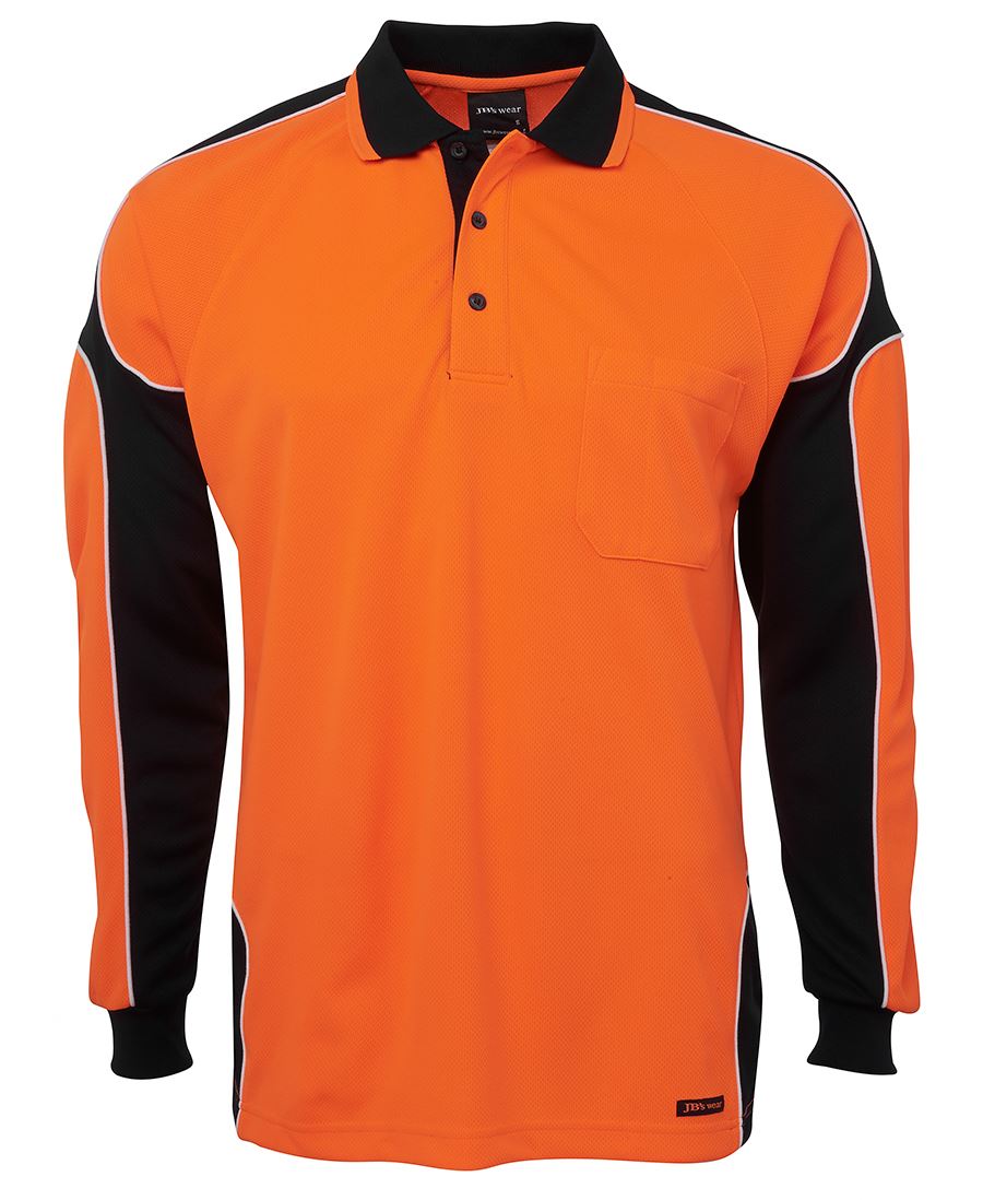 6Ap4L JB's HV 4602.1 L/S Arm Panel Polo - Orange/Black