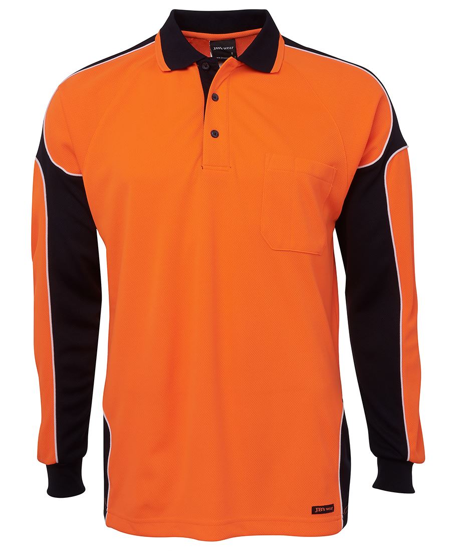 6Ap4L JB's HV 4602.1 L/S Arm Panel Polo - Orange/Navy