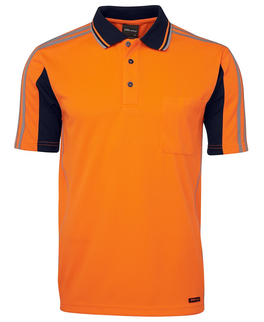 6At4S JB's HV 4602.1 S/S Arm Tape Polo - Orange/Navy