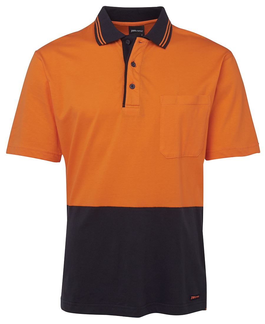 6Cphv JB's HV S/S Cotton Polo - Orange/Navy