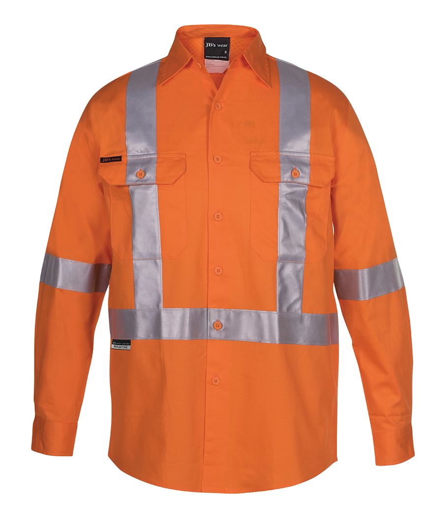 6DCBL JB's HV (D+N) L/S 150G Cross Back Tape Shirt - Orange