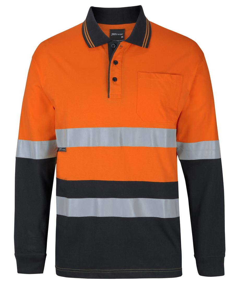 6Dcpl JB's HV (D+N) L/S Cotton Polo - Orange/Black