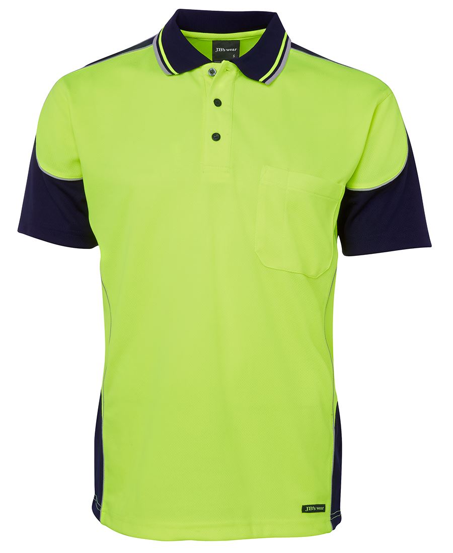 6Hcp4 JB's HV 4602.1 S/S Contrast Piping Polo - Lime/Navy
