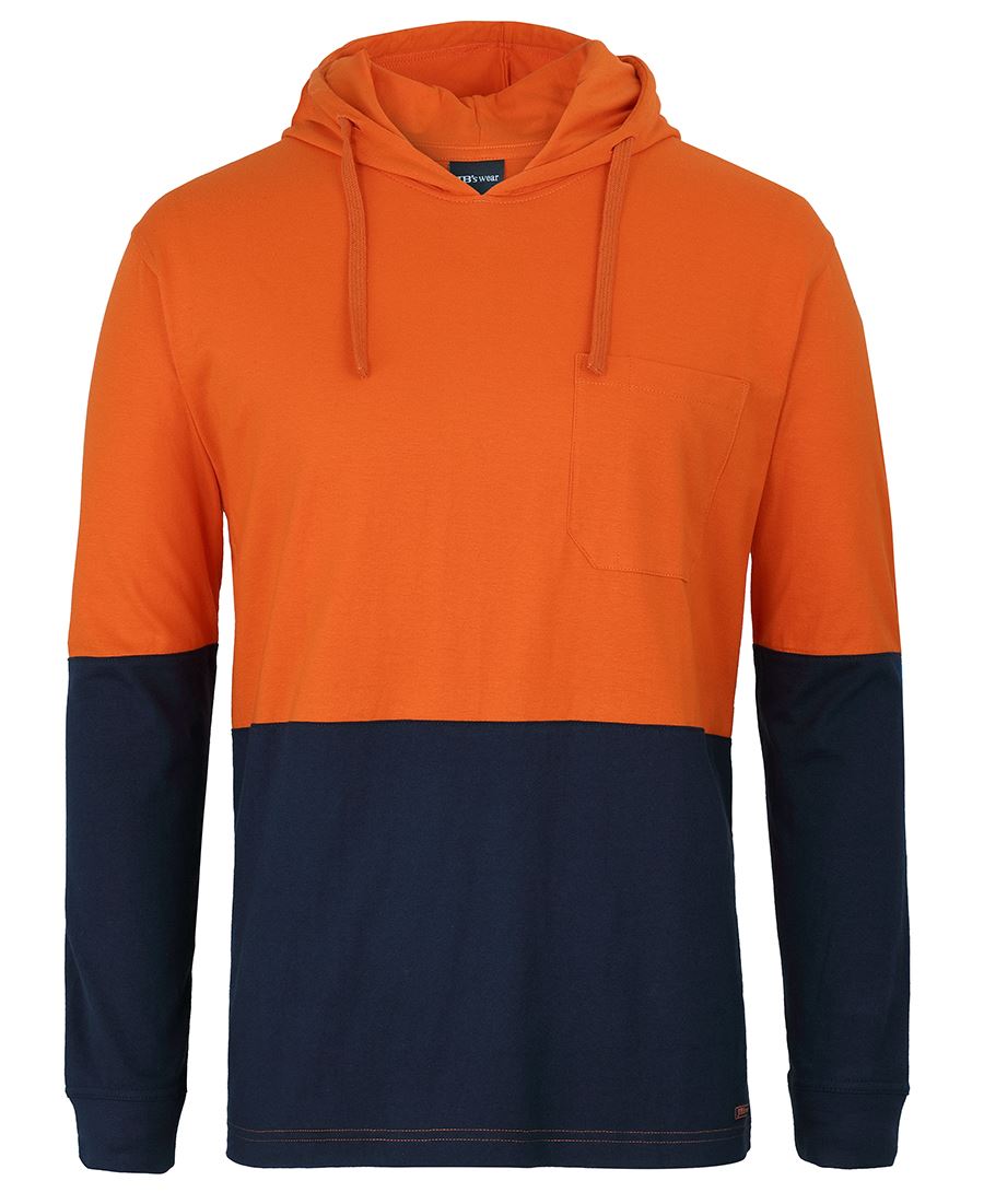 6HCTL JB's HV L/S Cotton Tee With Hood - Orange/Navy