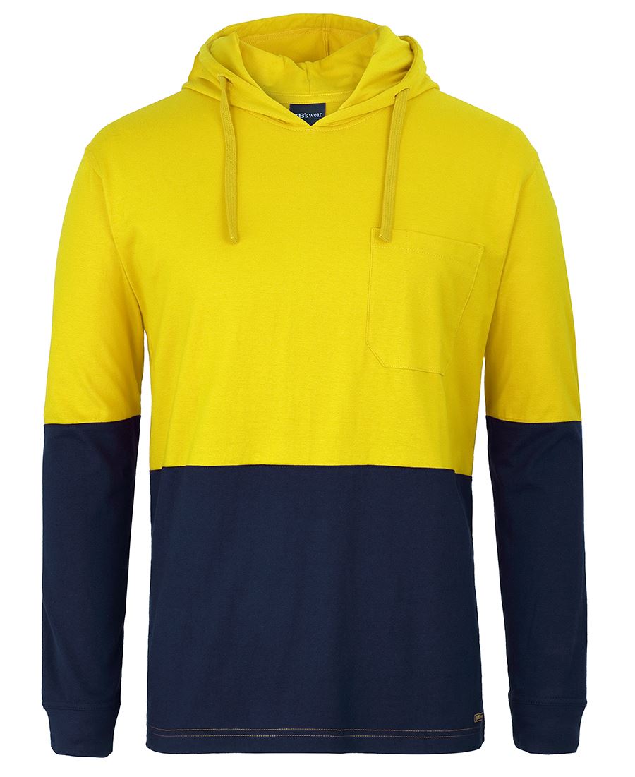 6Hctl JB's HV L/S Cotton Tee With Hood - Yellow/Navy