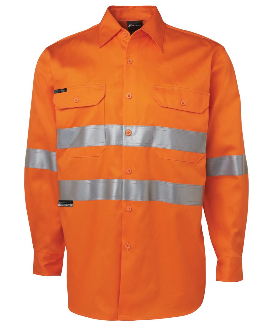 6Hdnl JB's L/S 190G Work Shirt With Reflective Tape - Orange