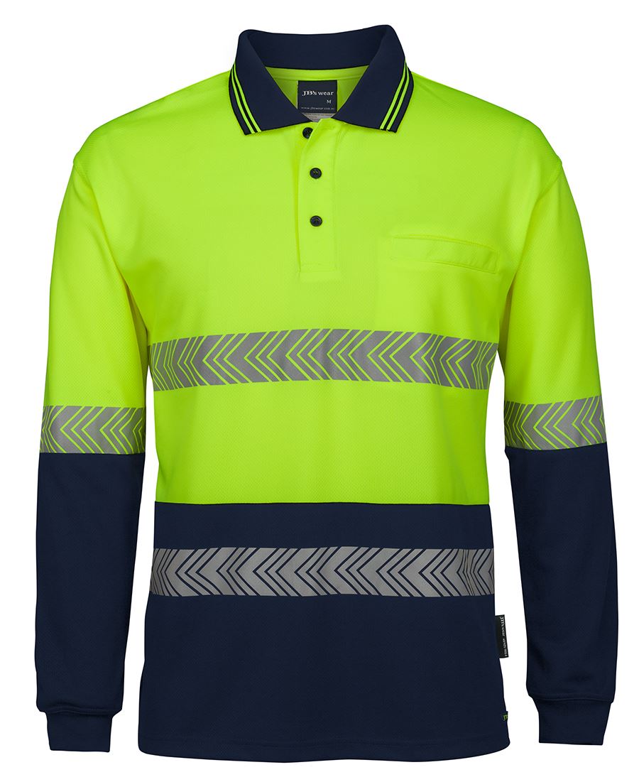 6HLST JB's HV L/S Segmented Tape Polo - Lime/Navy