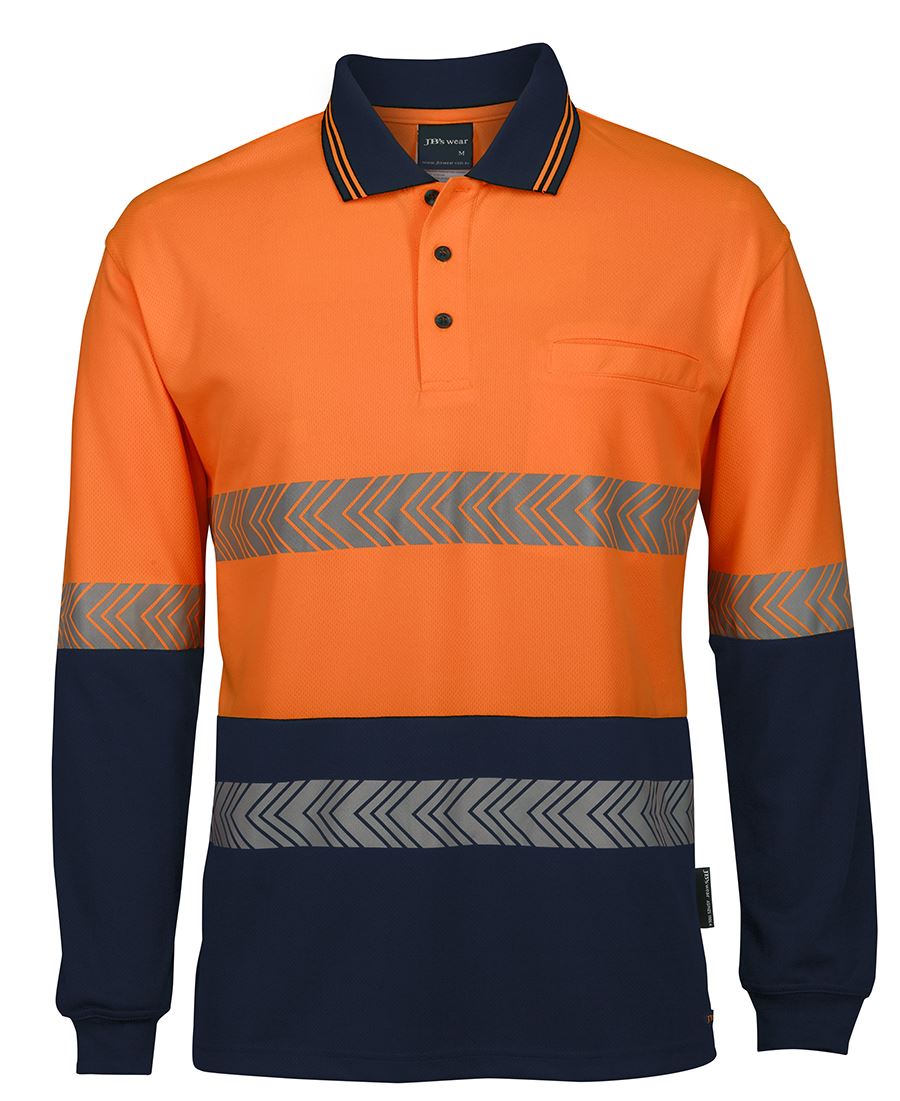6Hlst JB's HV L/S Segmented Tape Polo - Orange/Navy