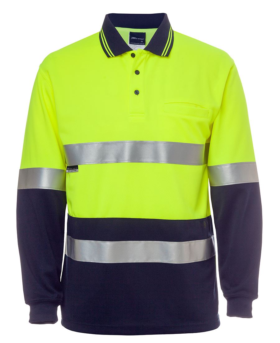 6HMCB JB's HV L/S (D+N) Cotton Back Polo Lime/Nvy - Lime/Navy