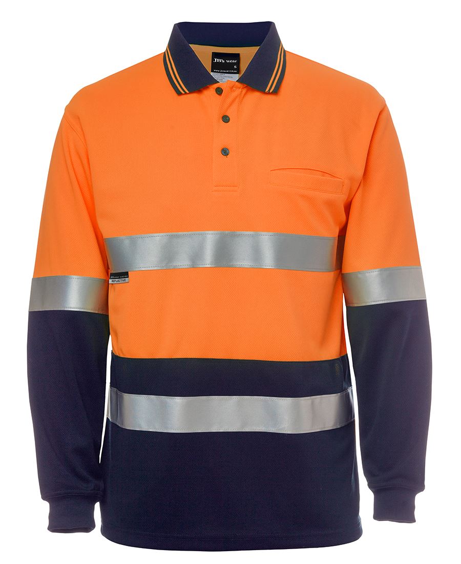 6Hmcb JB's HV L/S (D+N) Cotton Back Polo Lime/Nvy - Orange/Navy