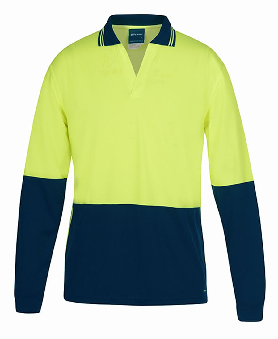 6HNBL JB's HV 4602.1 L/S Non Button Polo - Lime/Navy