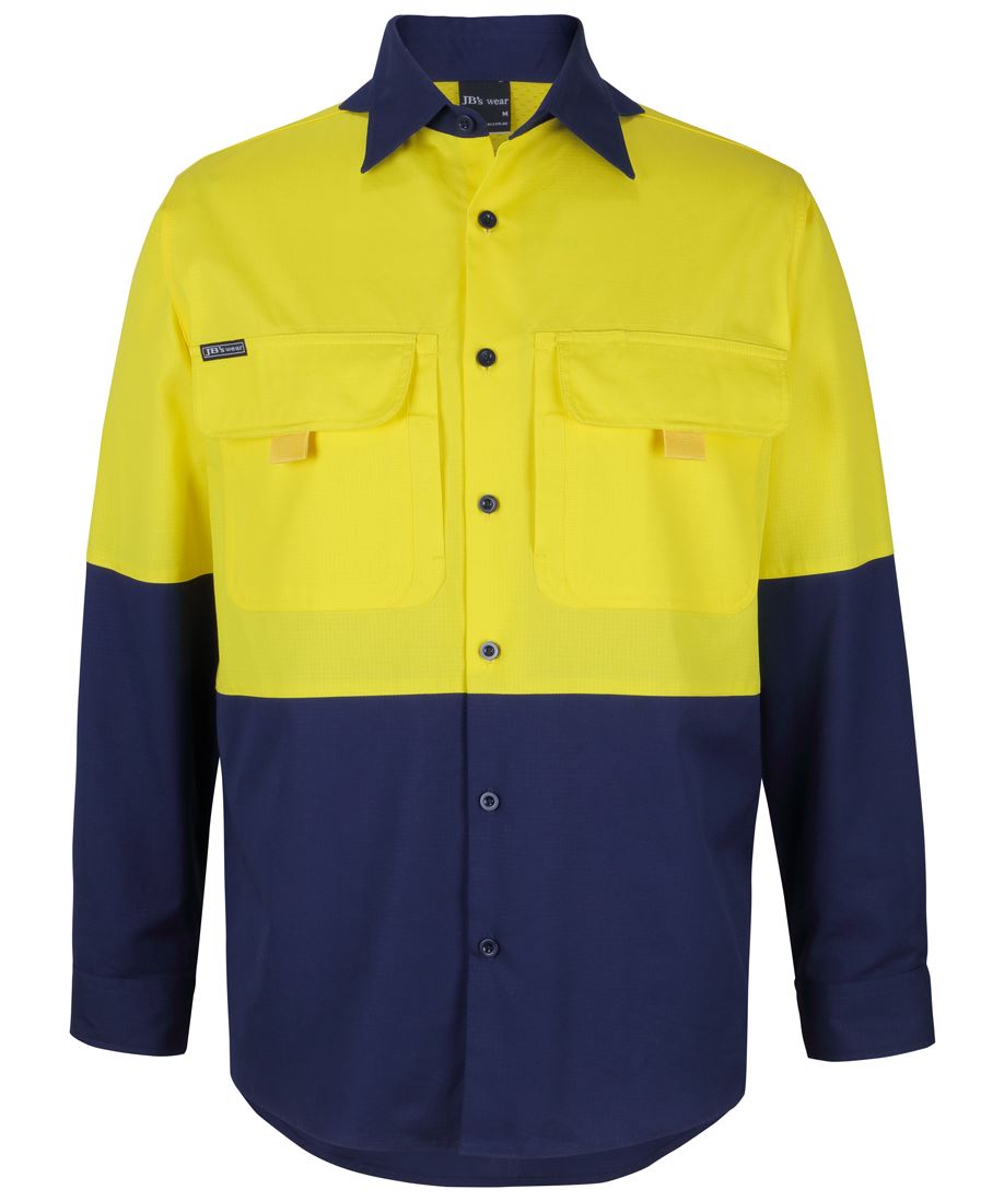 6Hnrl JB's HV L/S Ripstop Fishing Shirt - Yellow/Navy