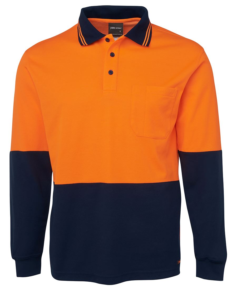 6Hpl JB's HV L/S Cotton Back Polo - Orange/Navy