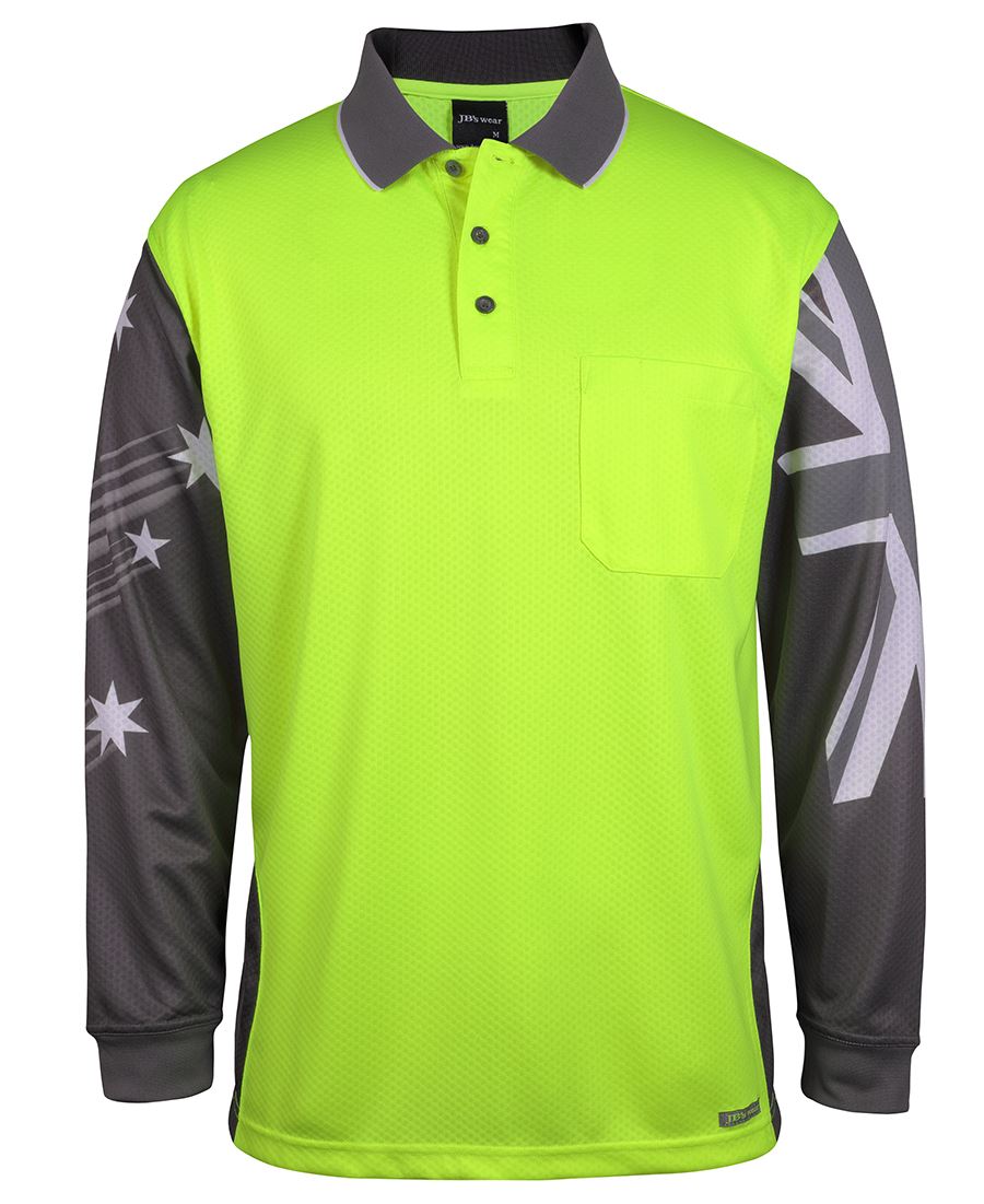 6HSCL JB's HV L/S Southern Cross Polo - Lime/Charcoal