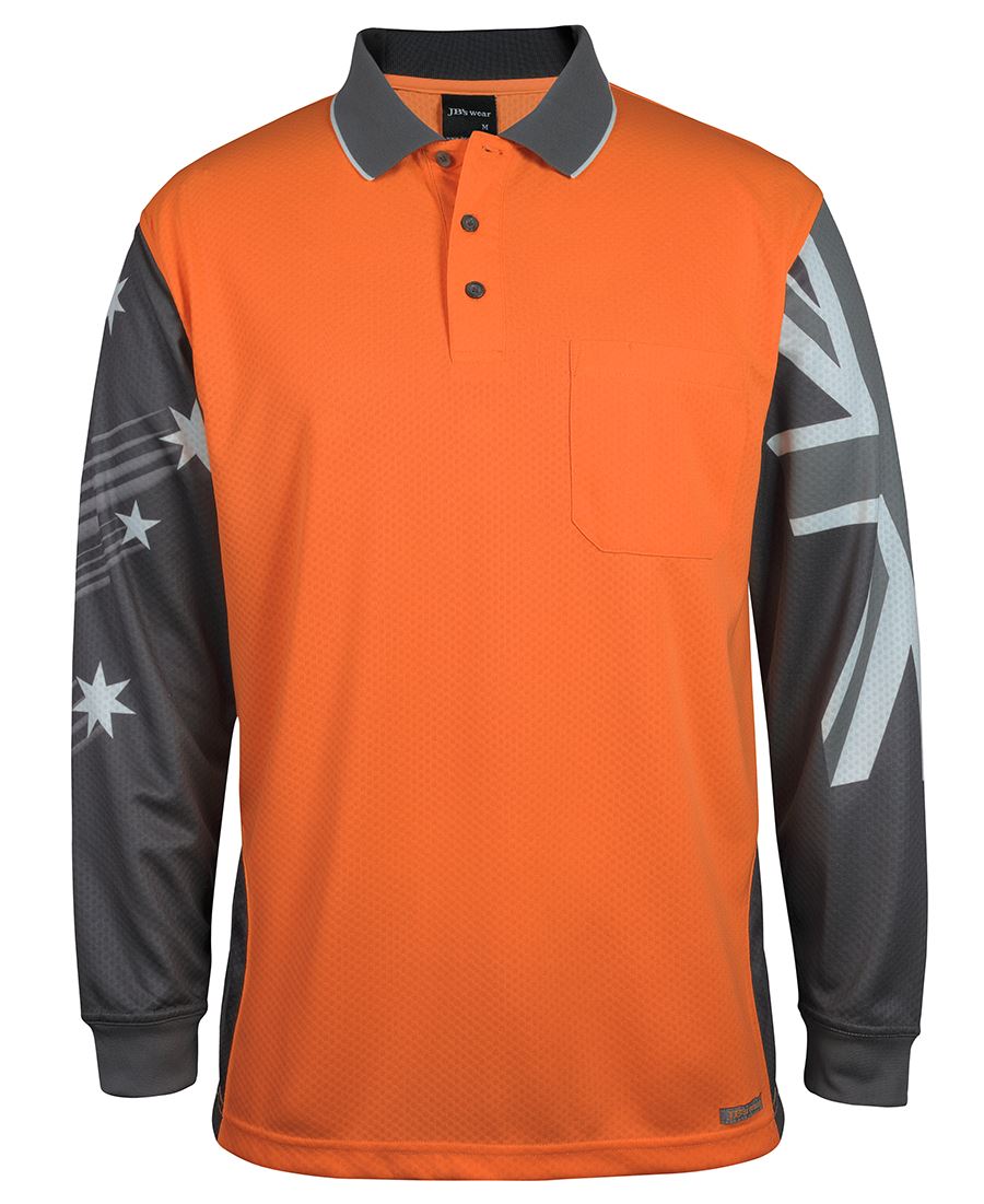 6Hscl JB's HV L/S Southern Cross Polo - Orange/Charcoal