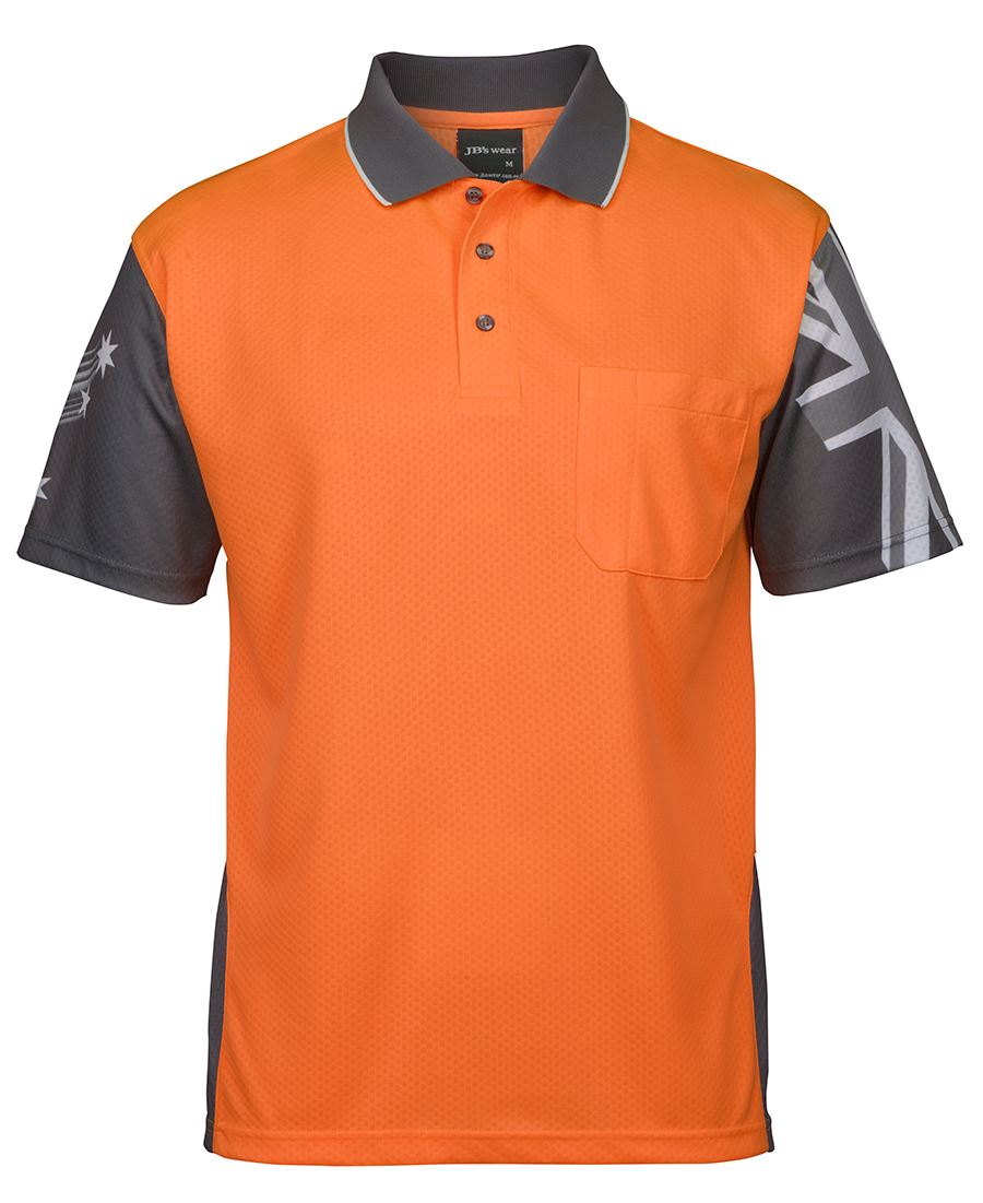 6Hsc JB's HV Southern Cross Polo - Orange/Charcoal