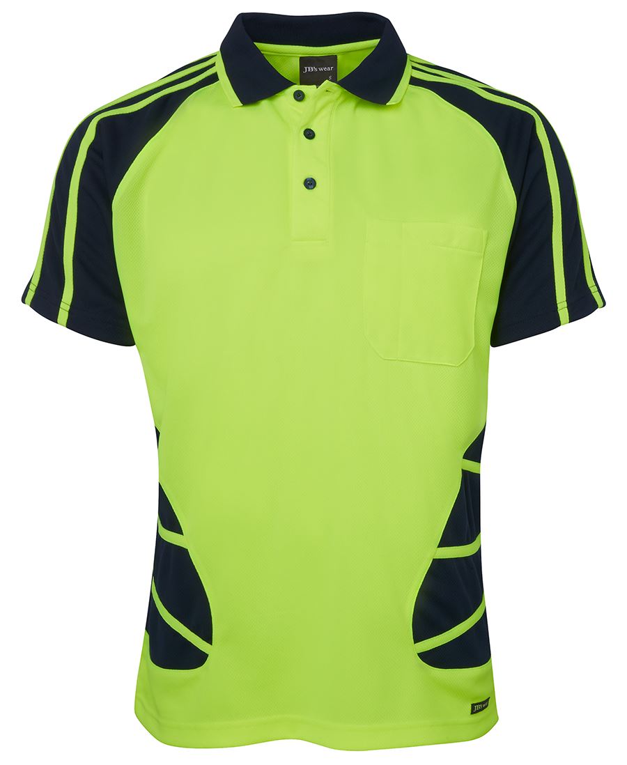 6Hsp JB's HV S/S Spider Polo - Lime/Navy