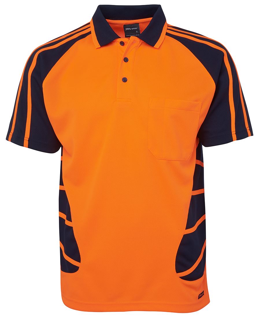 6Hsp JB's HV S/S Spider Polo - Orange/Navy