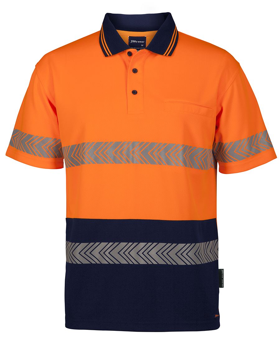 6Hsst JB's HV S/S Segmented Tape Polo - Orange/Navy