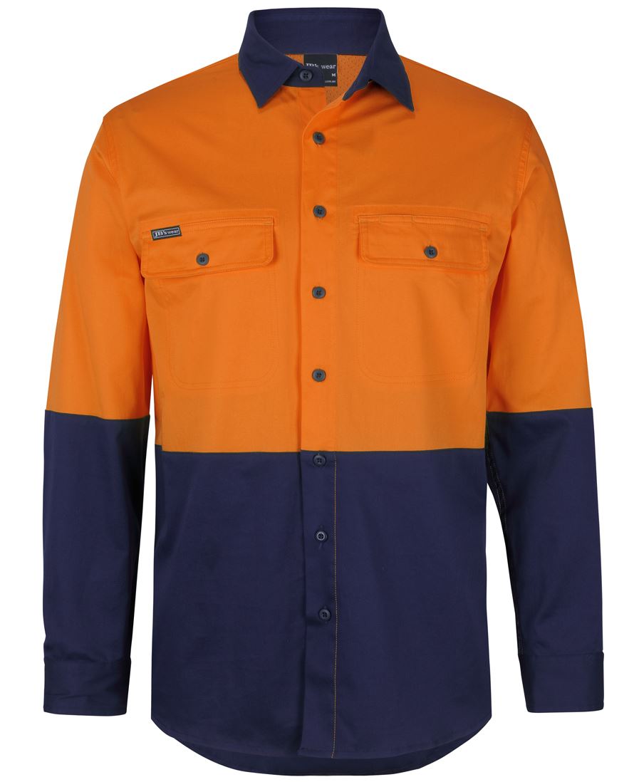 6Hswl JB's HV L/S Stretch Work Shirt - Orange/Navy
