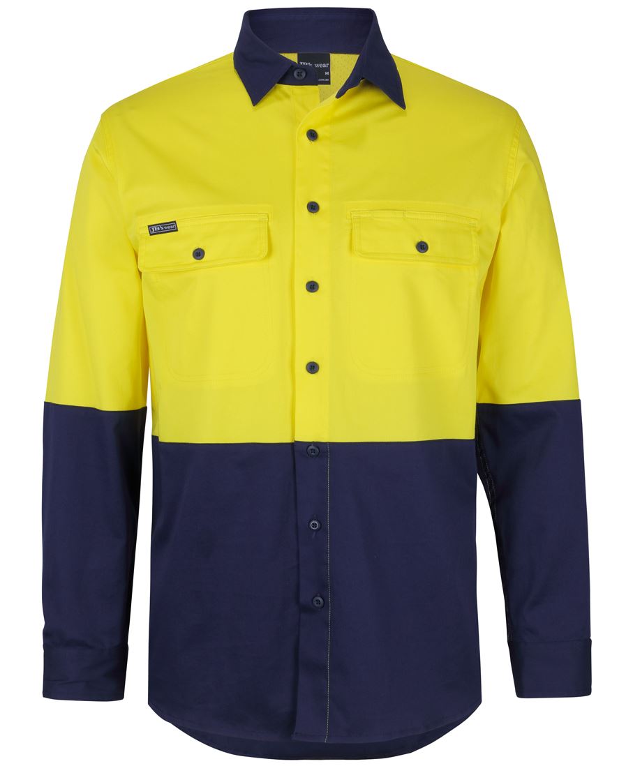 6Hswl JB's HV L/S Stretch Work Shirt - Yellow/Navy
