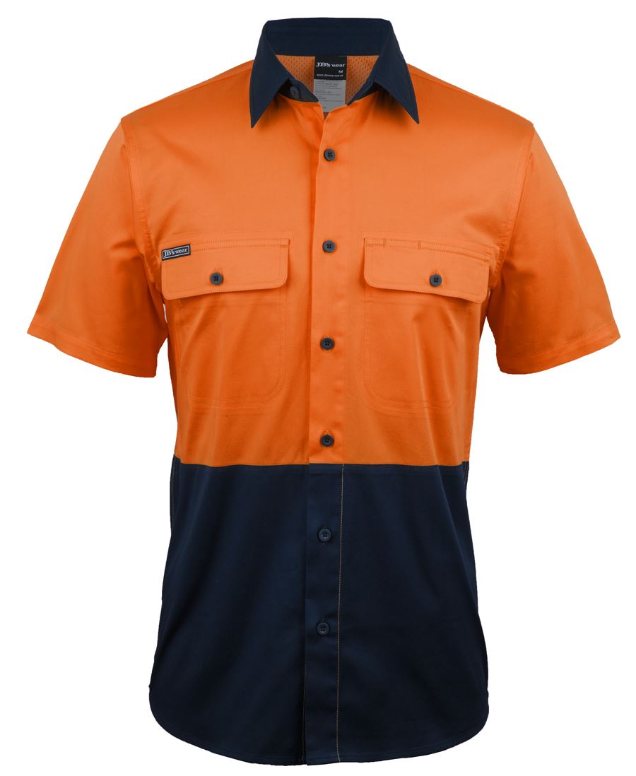 6HSWS JB's HV S/S Stretch Work Shirt - Orange/Navy