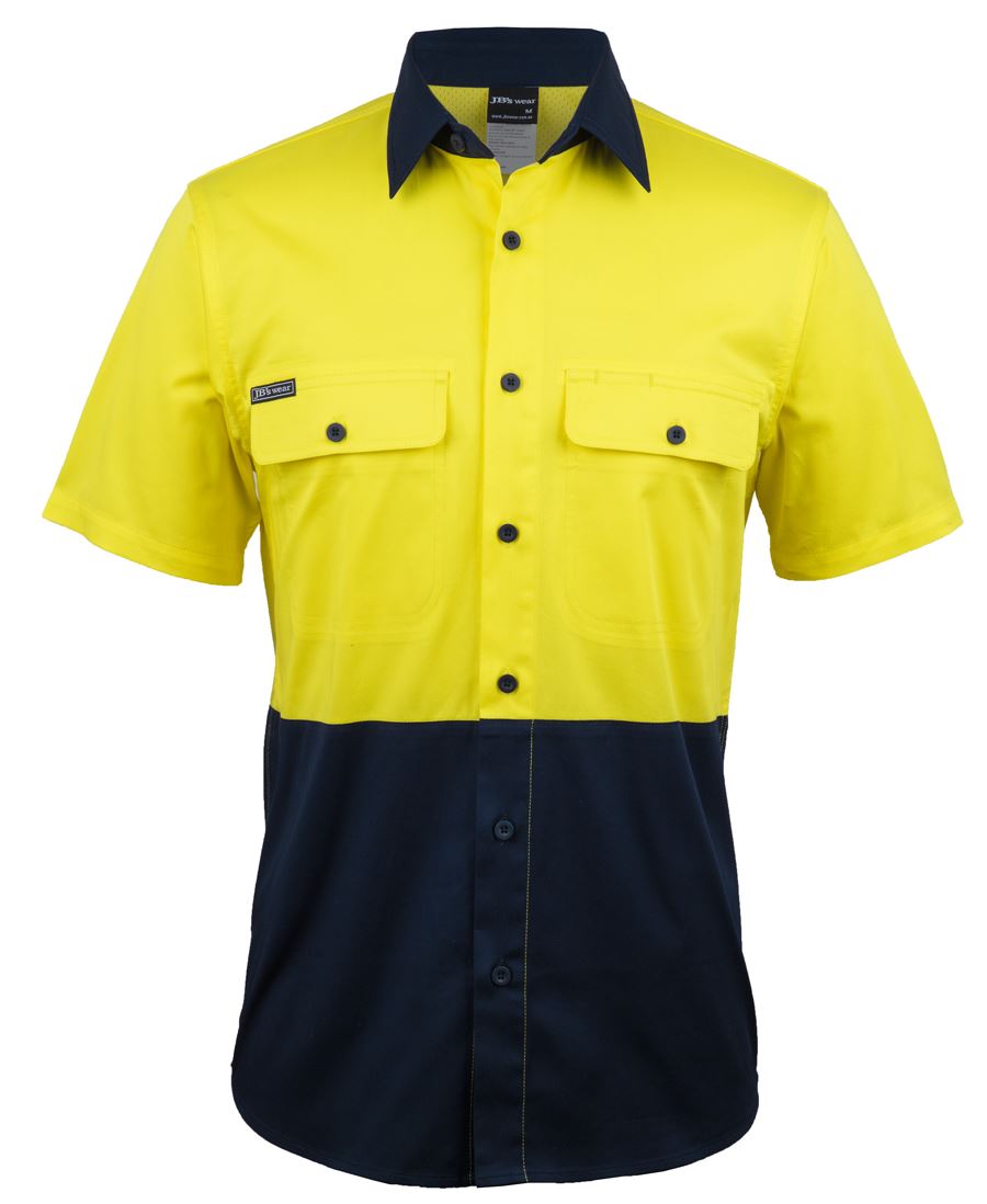 6Hsws JB's HV S/S Stretch Work Shirt - Yellow/Navy