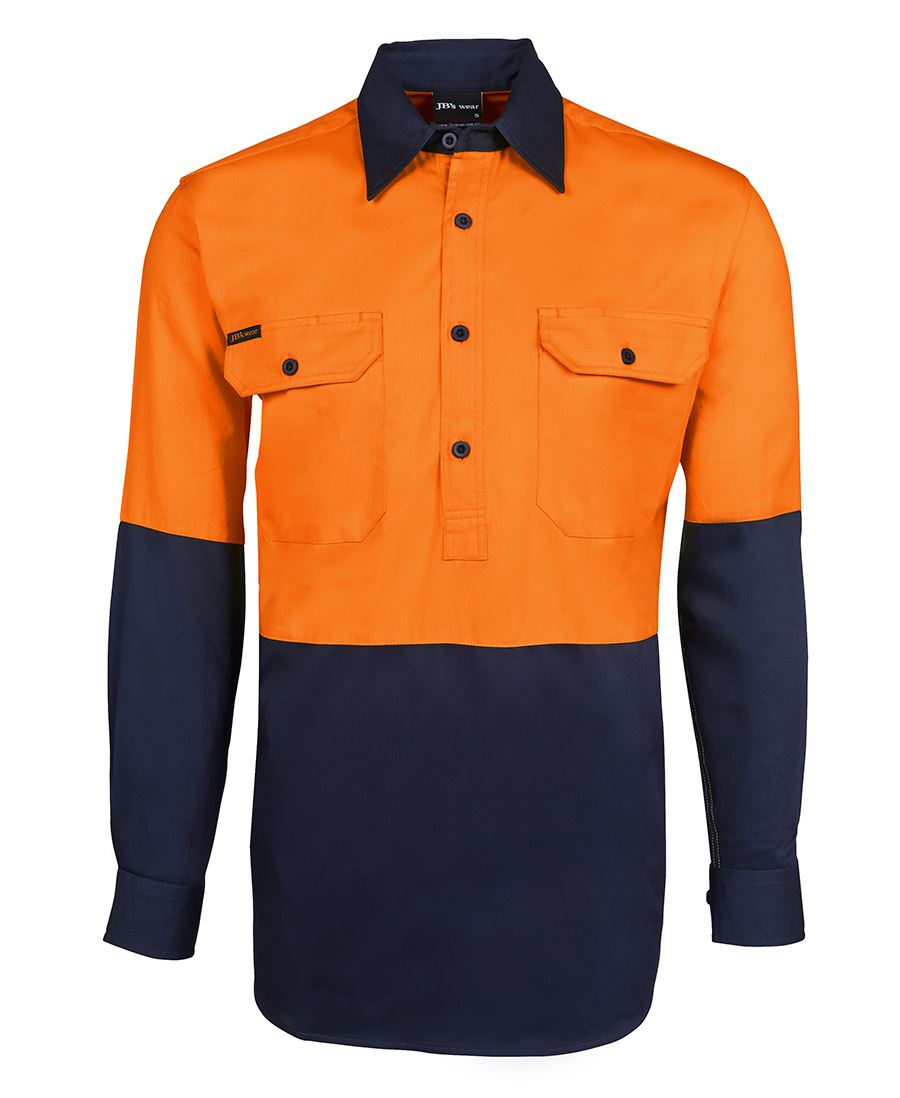 6HVCF JB's HV Close Front L/S 190G Shirt - Orange/Navy