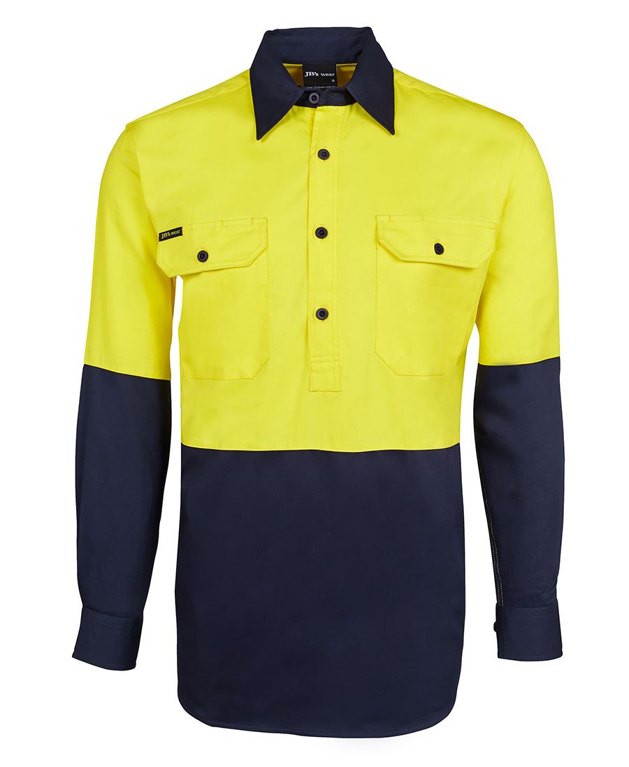 6Hvcf JB's HV Close Front L/S 190G Shirt - Yellow/Navy