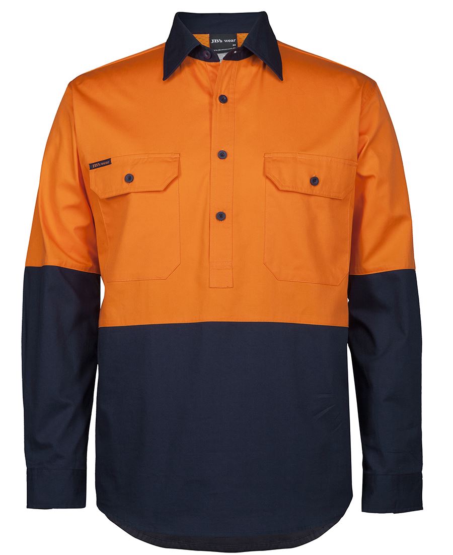 6HVCS JB's HV Close Front L/S 150G Work Shirt - Orange/Navy