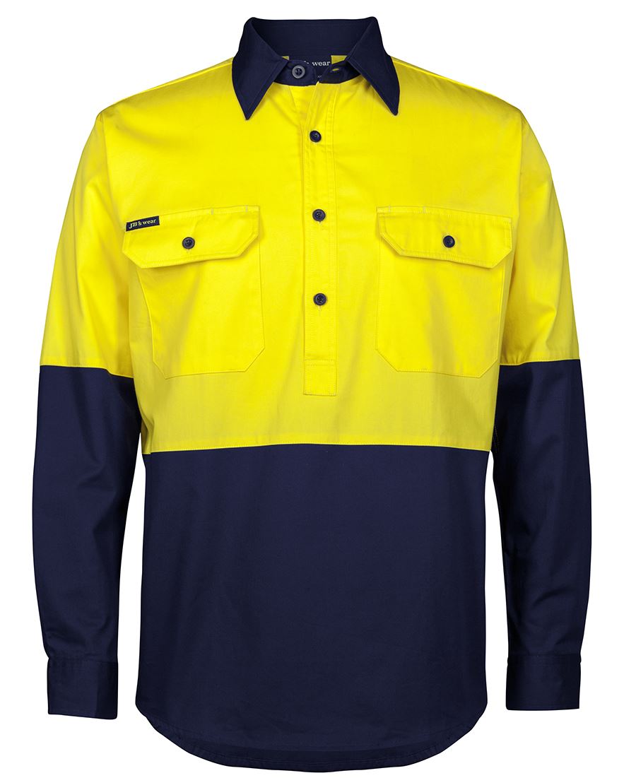 6Hvcs JB's HV Close Front L/S 150G Work Shirt - Yellow/Navy