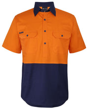 6HVCW JB's HV Close Front S/S 150G Work Shirt - Orange/Navy