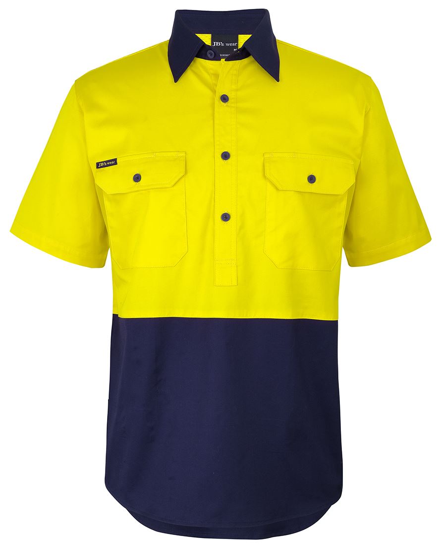 6Hvcw JB's HV Close Front S/S 150G Work Shirt - Yellow/Navy