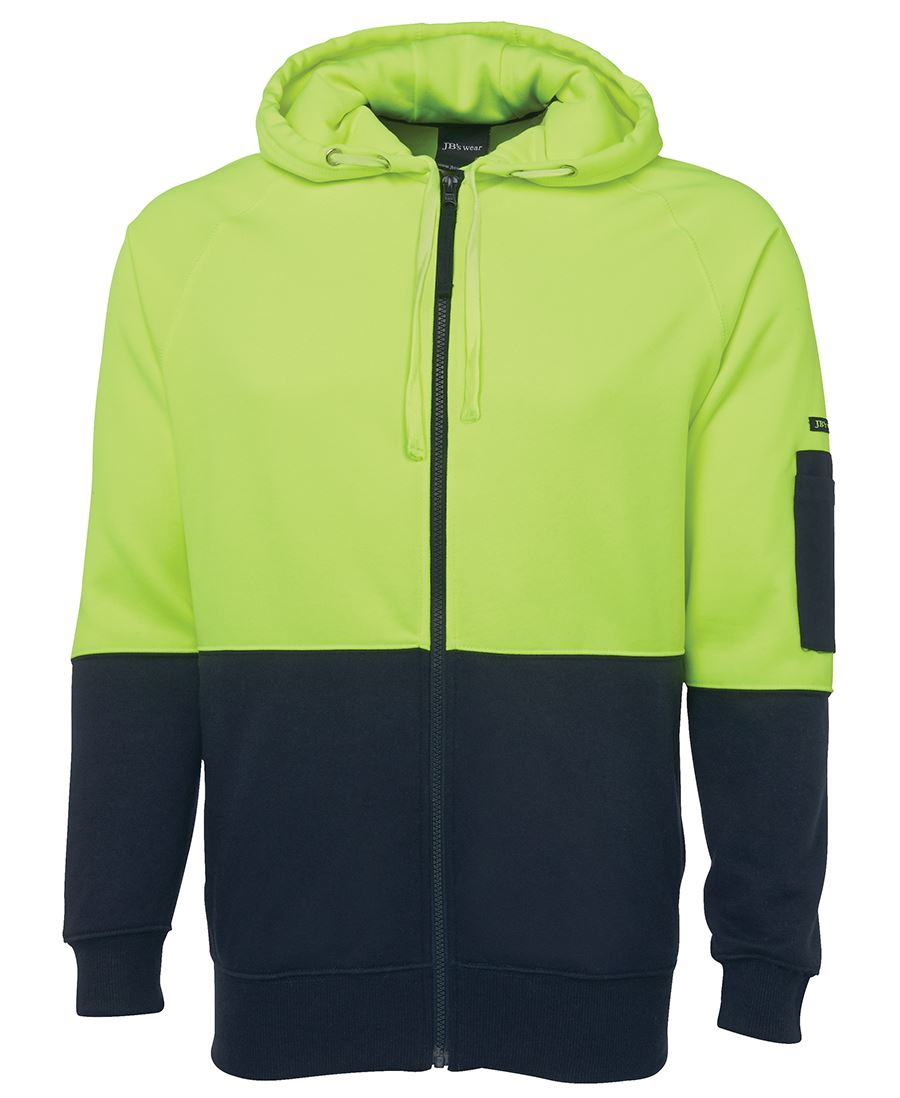 6HVH JB's HV Full Zip Fleecy Hoodie - Lime/Navy